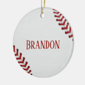 野球は基盤の球の赤く白いゲームの名前をひもで締めます セラミックオーナメント (左)