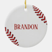 野球は基盤の球の赤く白いゲームの名前をひもで締めます セラミックオーナメント (裏面)