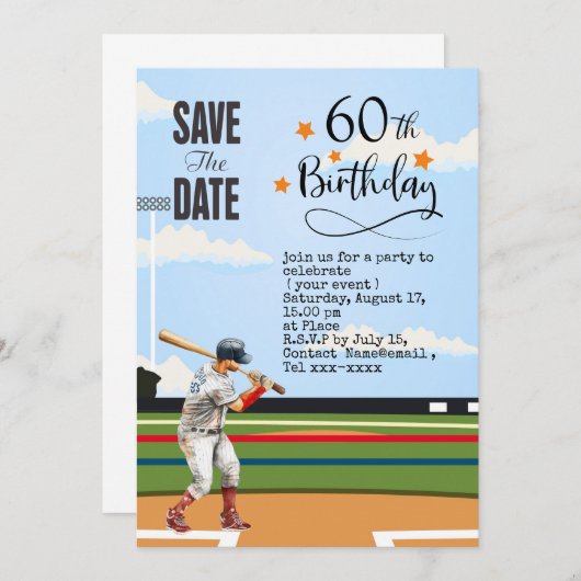 野球は60th誕生日パーティーを除く 招待状 (正面/裏面)