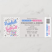 野球またはソフトボール性別リビールチケットスタイル 招待状 (正面/裏面)