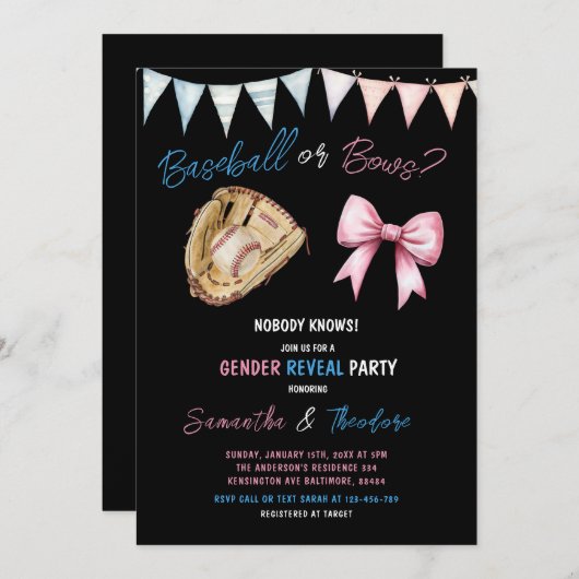 野球またはボウズ少年または女の子の性別を表示パーティー 招待状 (正面/裏面)