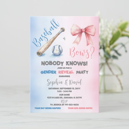 野球または弓ジェンダーの表示パーティー 招待状 (スタンド正面)