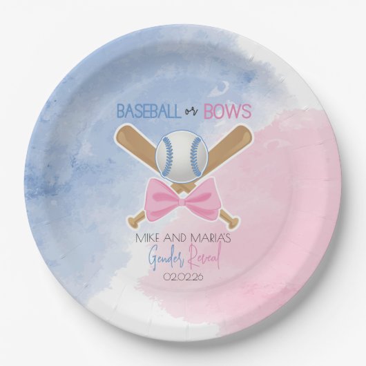 野球または弓ジェンダー明らかにする紙プレート ペーパープレート (正面)