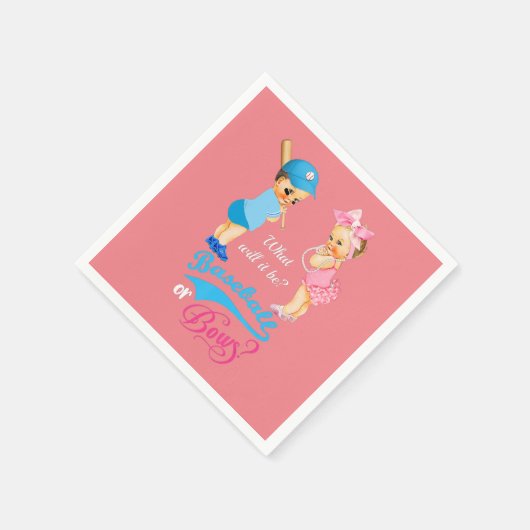 野球または弓ピンクブルージェンダーの表示 スタンダードカクテルナプキン (角)