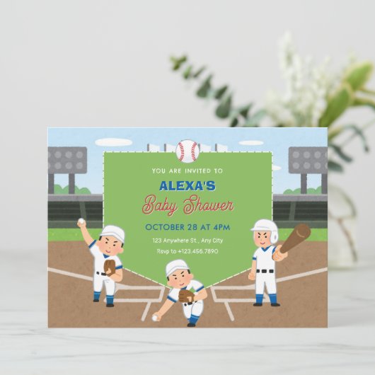 野球よくはしゃぐの赤ちゃんシャワー 招待状 (スタンド正面)