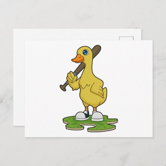 野球をするアヒルとバット ポストカード (正面/裏面)