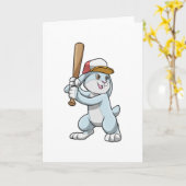 野球をするウサギとバット カード (黄色い花)