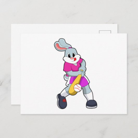 野球をするウサギとバット ポストカード (正面/裏面)