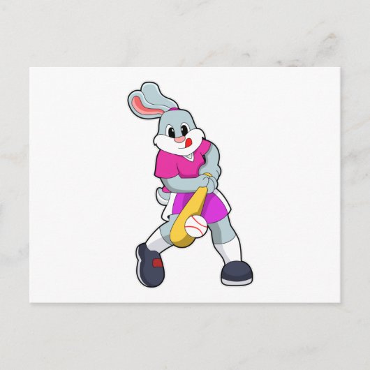 野球をするウサギとバット ポストカード (正面)