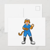 野球をするトラ 野球用グローブとキャップ ポストカード (正面/裏面)