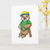 野球をするナマケモノとバット カード (黄色い花)