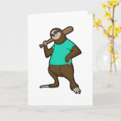 野球をするナマケモノと野球バット カード (黄色い花)