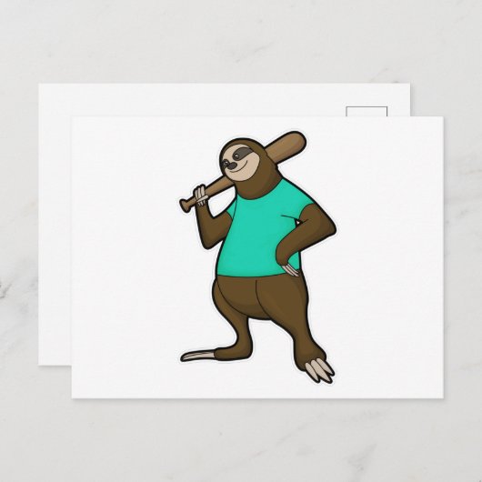 野球をするナマケモノの野球バット ポストカード (正面/裏面)