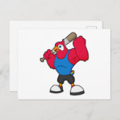 野球をするパラオットと野球バット ポストカード (正面/裏面)