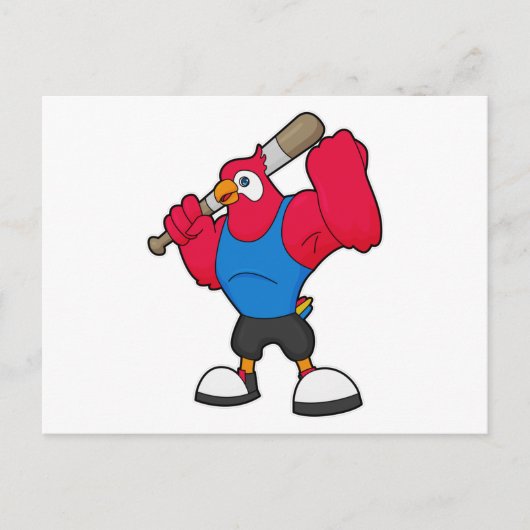 野球をするパラ鳥と野球バット ポストカード (正面)