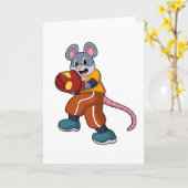 野球をするマウス(野球用グローブ付き) カード (黄色い花)