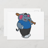 野球をする象と野球バット ポストカード (正面/裏面)