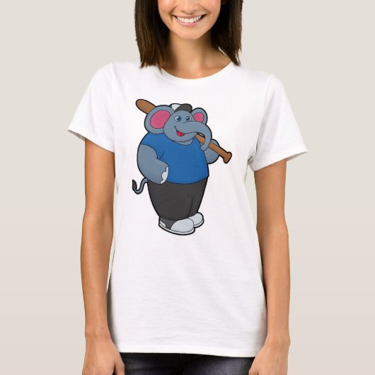 野球をする象と野球バット Tシャツ (正面)