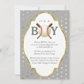 野球をテーマにしたシルバー水玉模様ボーイベビーシャワー 招待状 (裏面)