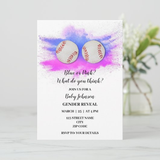 野球をテーマにしたジェンダーのパーティー 招待状 (スタンド正面)