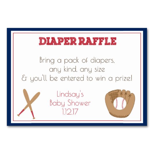 野球をテーマにしたベビーシャワーおむつラッフル テーブルナンバー (正面)