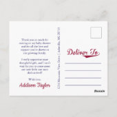 野球をテーマにしたベビーシャワーのお礼のポストカード ポストカード (裏面)