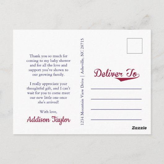 野球をテーマにしたベビーシャワーのお礼のポストカード ポストカード (裏面)