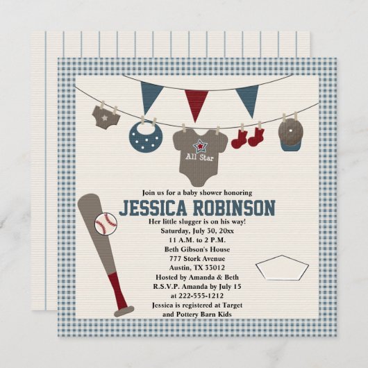 野球をテーマにしたベビーシャワー招待状 招待状 (正面/裏面)