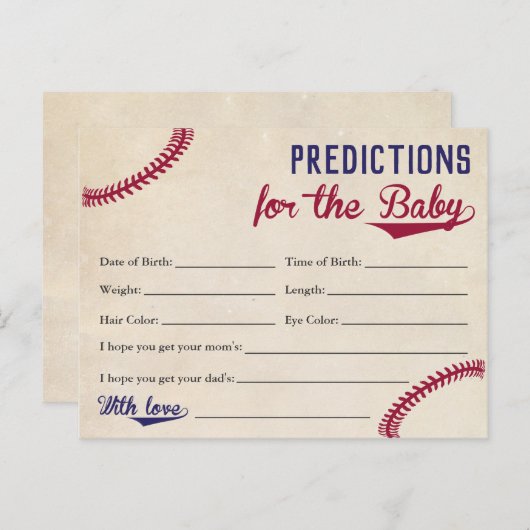 野球をテーマにしたベビー予測カード赤ちゃんシャワー インビテーションポストカード (正面/裏面)