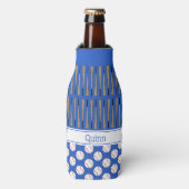 野球をテーマにした模様名前をカスタムするブルー ボトルクーラー (ボトル正面)