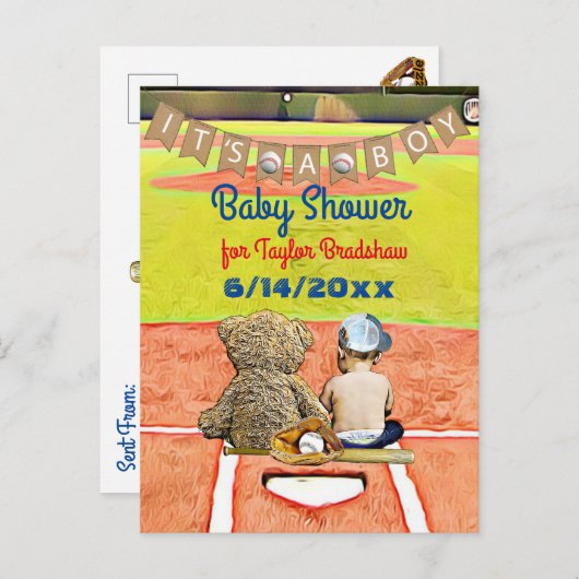 野球をテーマにした男の子のベビーシャワー招待状 ポストカード (正面/裏面)