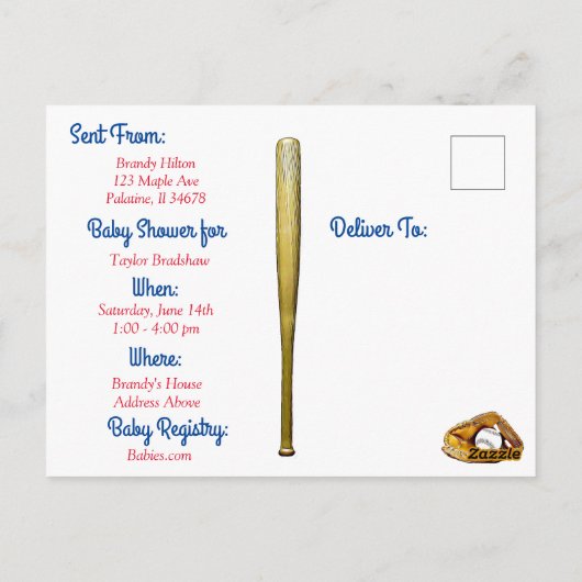 野球をテーマにした男の子のベビーシャワー招待状 ポストカード (裏面)