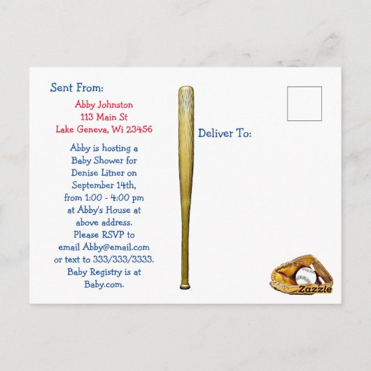 野球をテーマにした男の子の民族ベビーシャワーポストカード ポストカード (裏面)