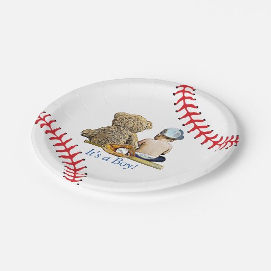 野球をテーマにした男の子の赤ちゃんシャワー ペーパープレート (アングル)