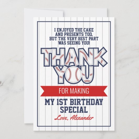 野球をテーマにした誕生日サンキューカード サンキューカード (正面)