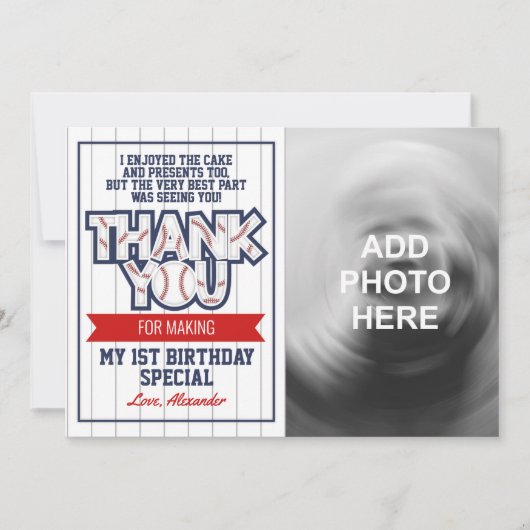 野球をテーマにした誕生日サンキューカード（写真あり） サンキューカード (正面)