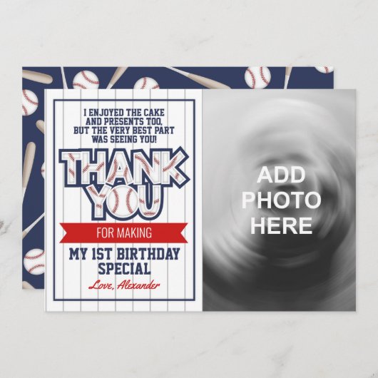 野球をテーマにした誕生日サンキューカード(写真あり) サンキューカード (正面/裏面)