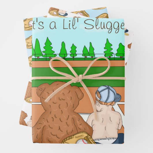 野球をテーマにした赤ちゃんシャワーまたは最初の誕生日 ラッピングペーパーシート (インサイチュ)