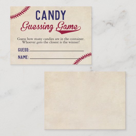 野球をテーマにした赤ちゃんシャワーキャンディ推測ゲーム 名刺