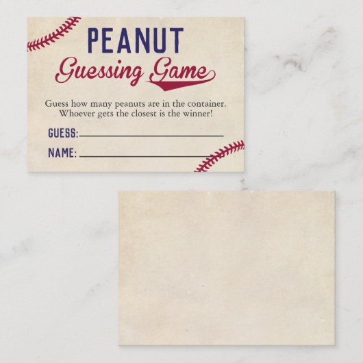野球をテーマにした赤ちゃんシャワーピーナッツ推理ゲーム 名刺 (正面/裏面)