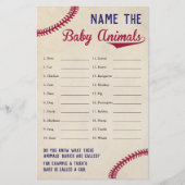 野球をテーマにした赤ちゃんシャワー赤ちゃんアニマルネームゲーム チラシ (正面)
