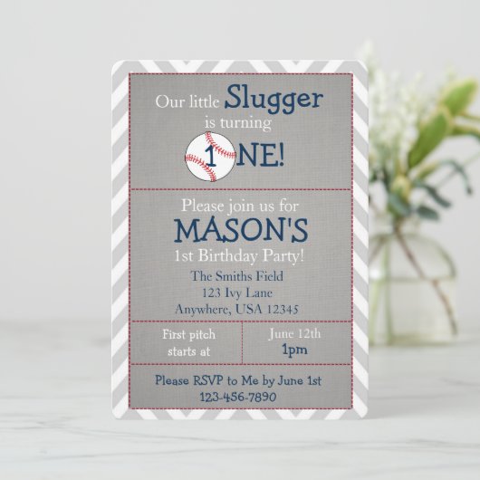 野球をテーマにした1回目の誕生日パーティの招待状 招待状 (スタンド正面)