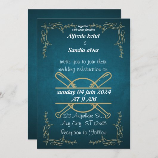 野球を愛するスポーツをテーマにしたウェディング招待状 招待状 (正面/裏面)