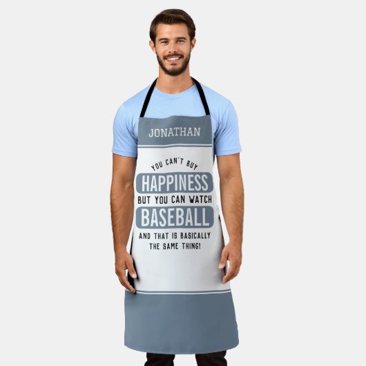 野球を見るのは幸福おもしろい野球 エプロン (着用した状態)