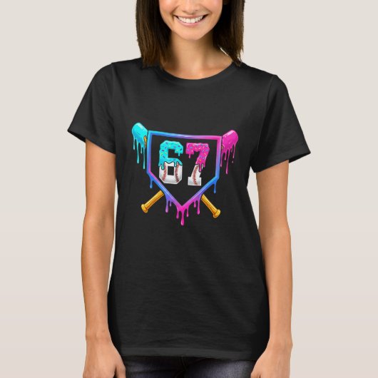 野球アイスクリームしたたる67シックスセブンミームナンバー6 Tシャツ (正面)