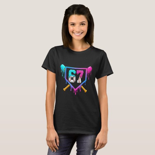 野球アイスクリームしたたる67シックスセブンミームナンバー6 Tシャツ (正面フル)