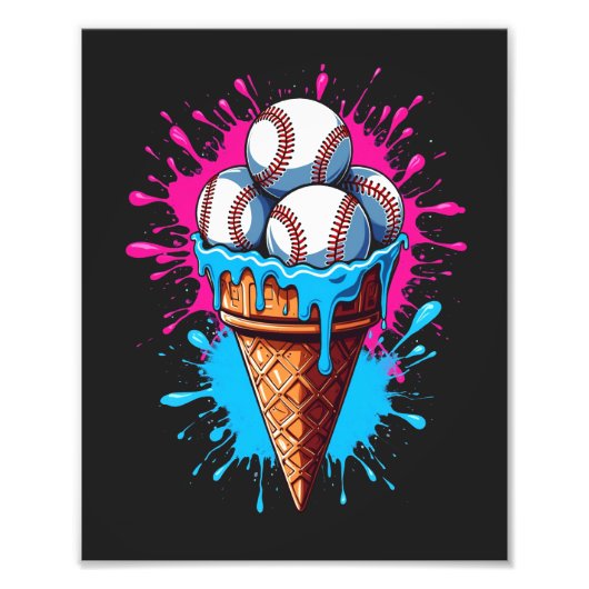 野球アイスクリームウォーターカラースポーツ愛好家 フォトプリント            (正面)