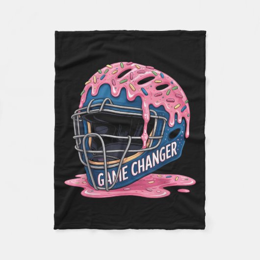 野球アイスクリームドリップキャッチャーのヘルメット少年 フリースブランケット (正面)