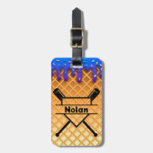 野球アイスクリームドリップパーソナライズされたバッグラベル ラゲッジタグ (正面縦)