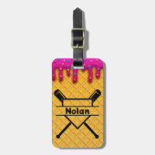 野球アイスクリームドリップパーソナライズされたバッグラベル ラゲッジタグ (正面縦)